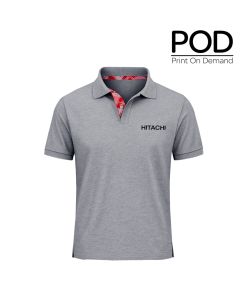 Grey Polo T-shirt with Red Checks Placket